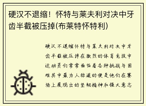 硬汉不退缩！怀特与莱夫利对决中牙齿半截被压掉(布莱特怀特利)