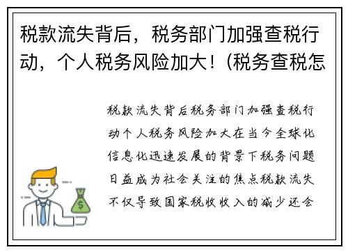 税款流失背后，税务部门加强查税行动，个人税务风险加大！(税务查税怎么处理)