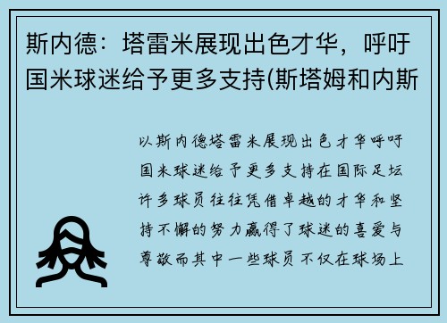 斯内德：塔雷米展现出色才华，呼吁国米球迷给予更多支持(斯塔姆和内斯塔)